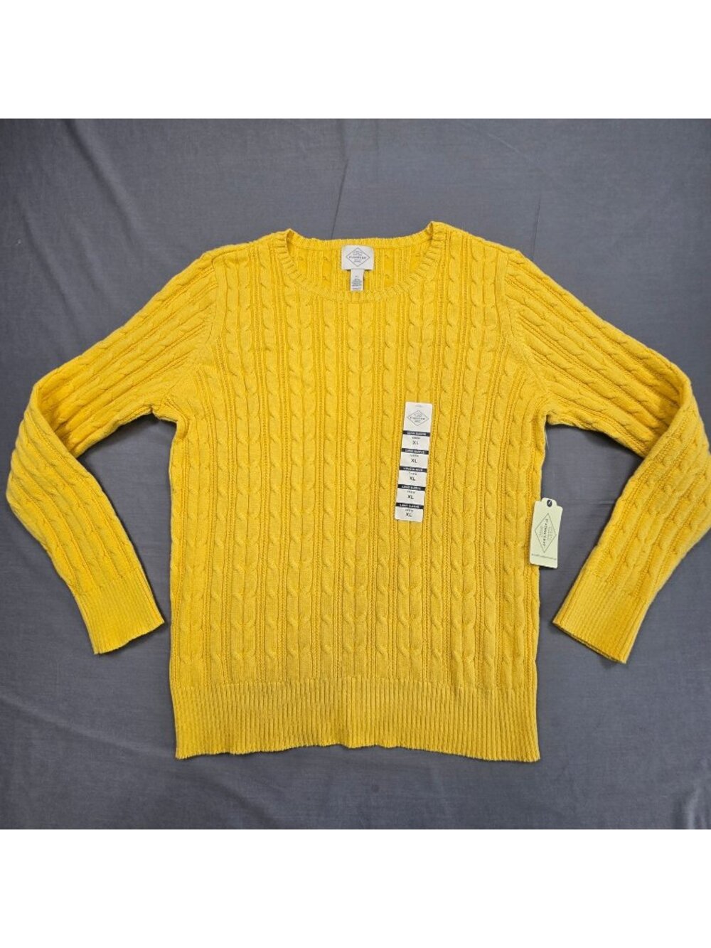 NEW St Johns Bay XL Long Sleeve Cable Knit Sweater Yellow Cotton Blend Crewneck